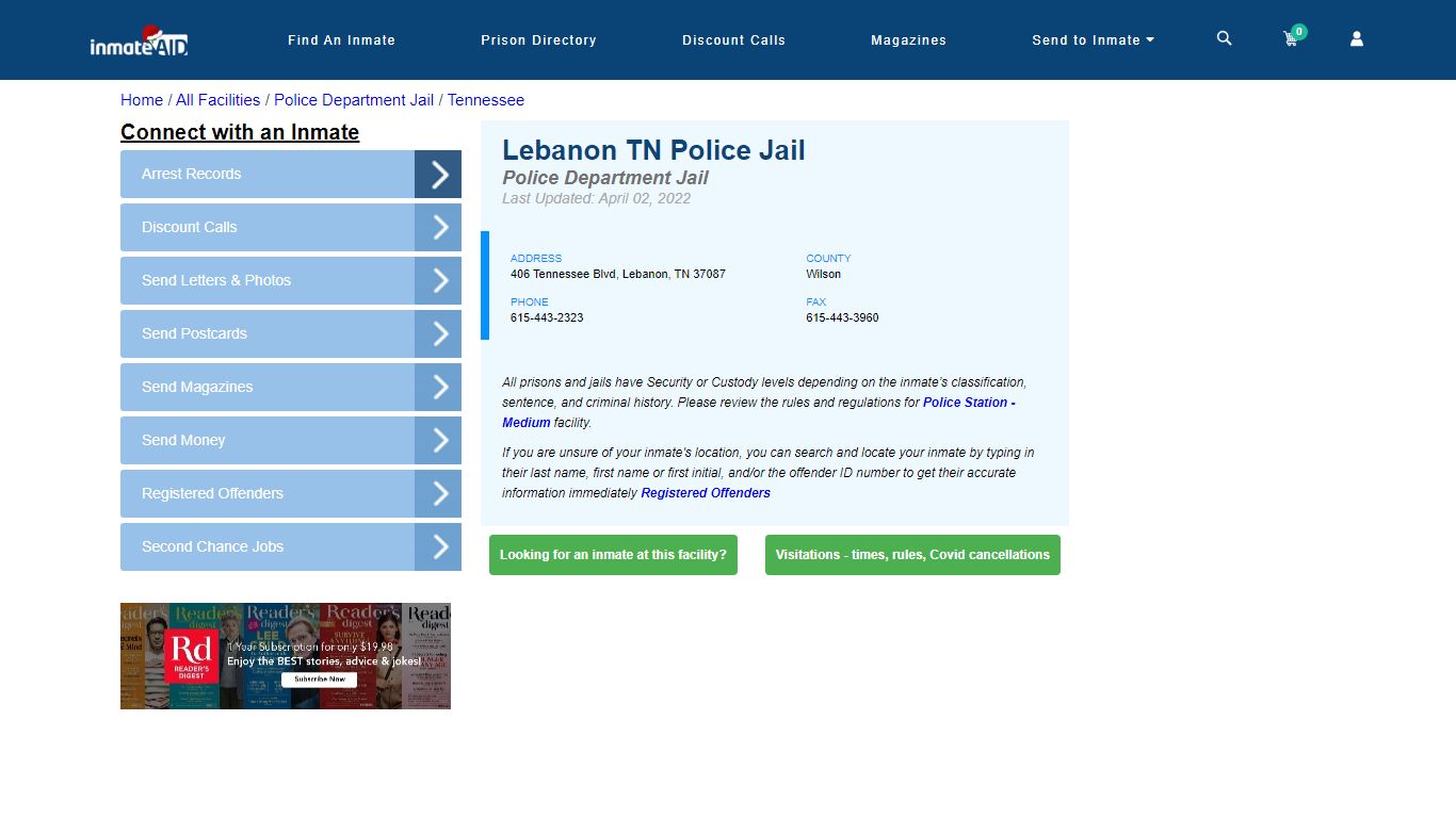Lebanon TN Police Jail & Inmate Search - Lebanon, TN